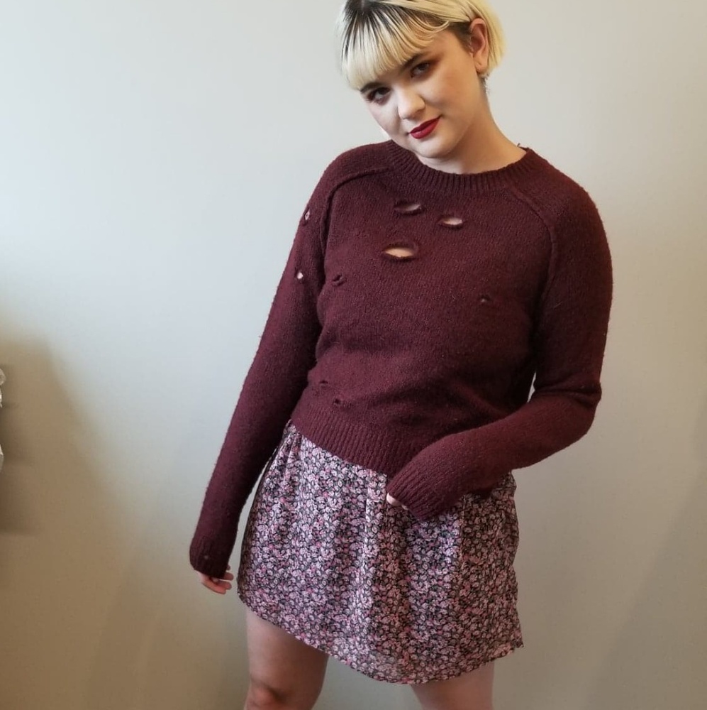 Maroon distressed sweater